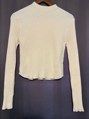 Women's Cream Ribbed Long-Sleeve Sweater